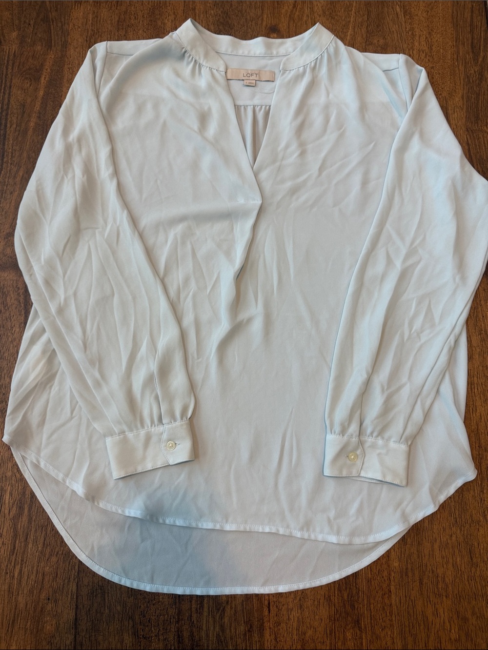 LOFT Pale Blue Long Sleeve Split-Neck Blouse